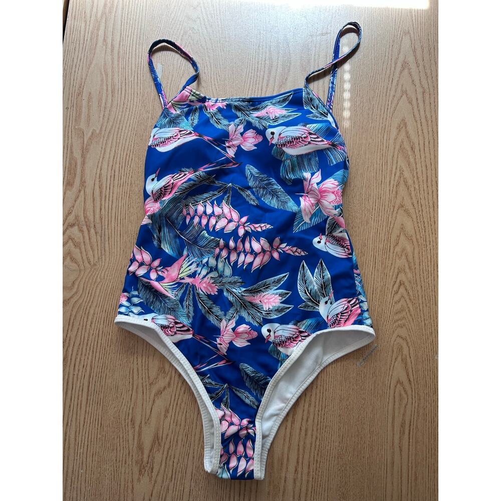 B45 New Women AMI 1pc Bird Print 🐦 Blue Swimsuit Xs/Small